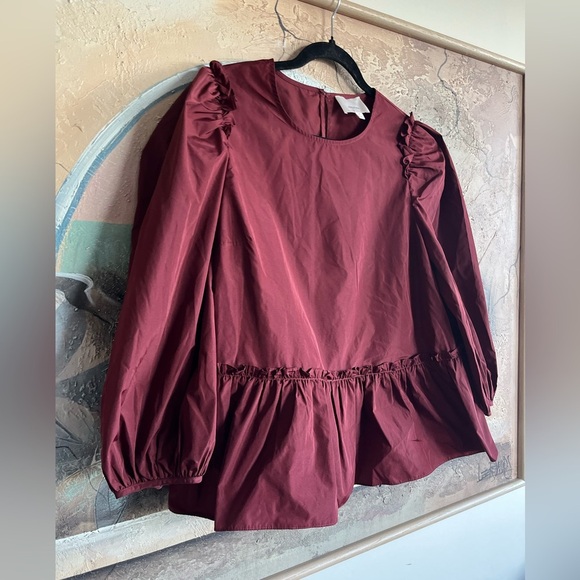 Cinq à Sept Burgundy Peplum Blouse - Picture 3 of 16